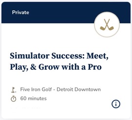 Secure your Simulator Success session with Jaacob Bowden, PGA, at Five Iron Golf Detroit for personalized coaching in a cutting-edge golf simulator environment.
