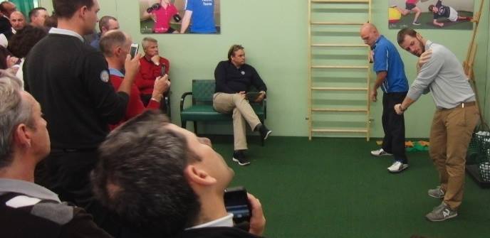 Jaacob Bowden teaches a class on swing speed training to the Swiss PGA in 2013